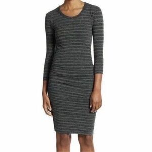 Standard James Perse Womens 3/4 sleeve‎ body-con Dress gray w/green stripes sz 1